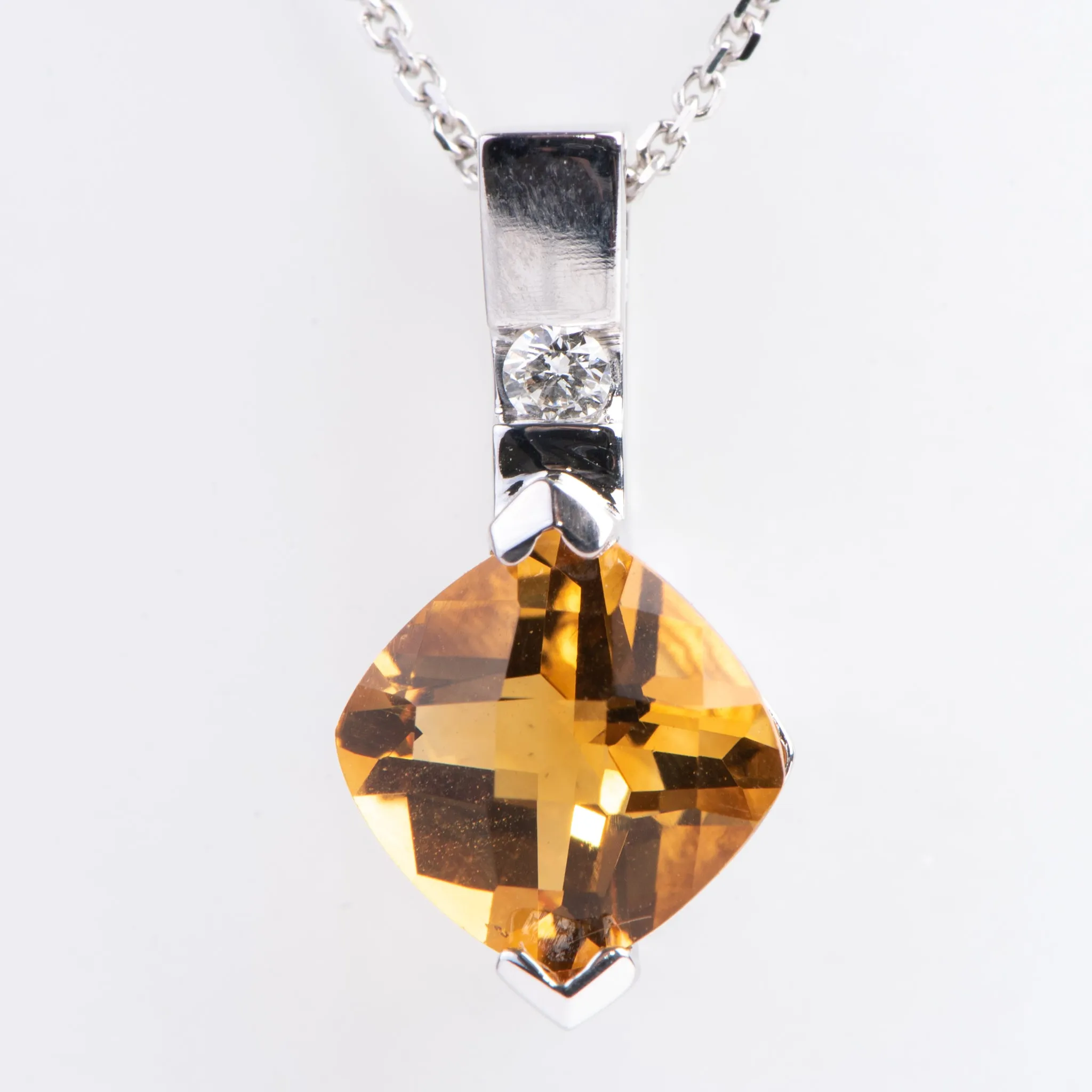 14kt White Gold and Citrine and Diamond Pendant