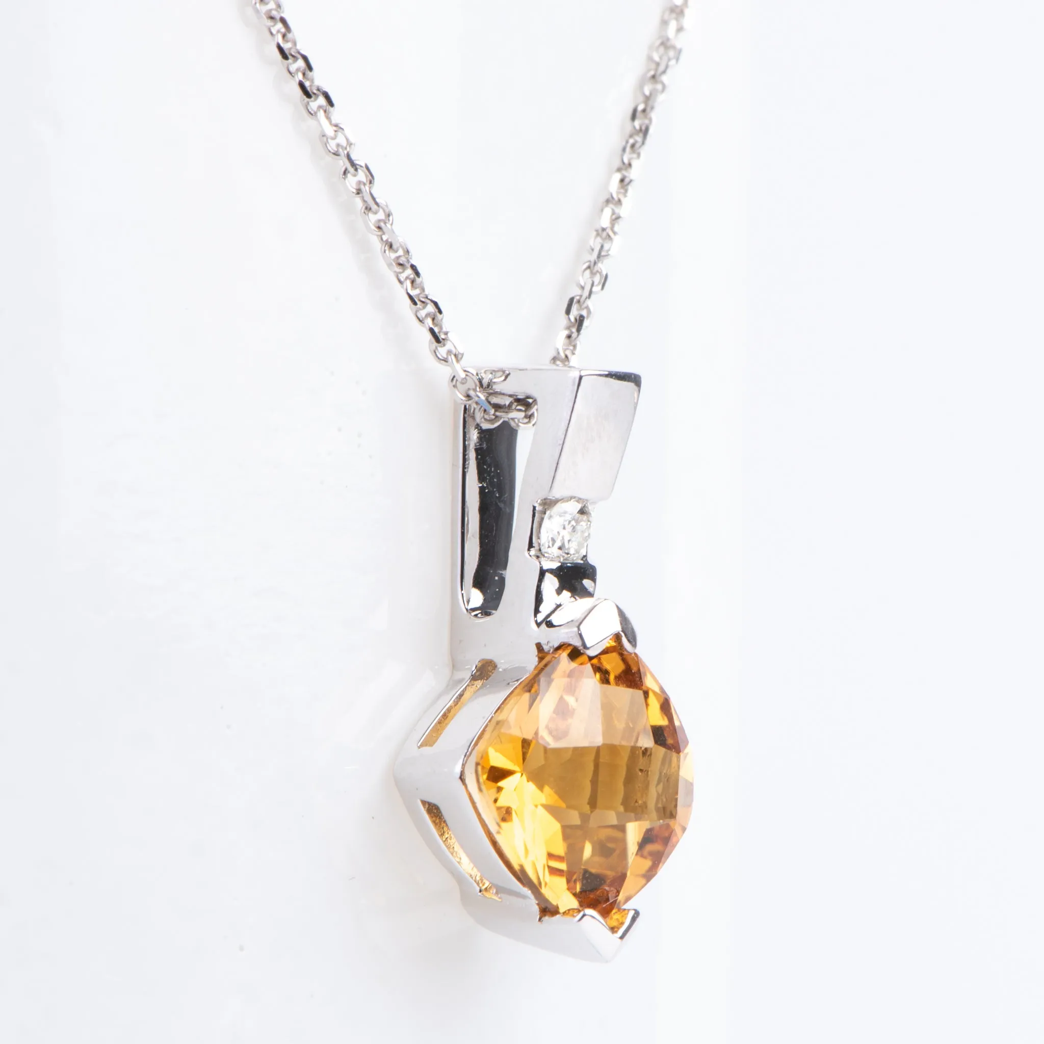 14kt White Gold and Citrine and Diamond Pendant