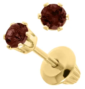 14KY 3mm Garnet Children's Screw Back Earrings