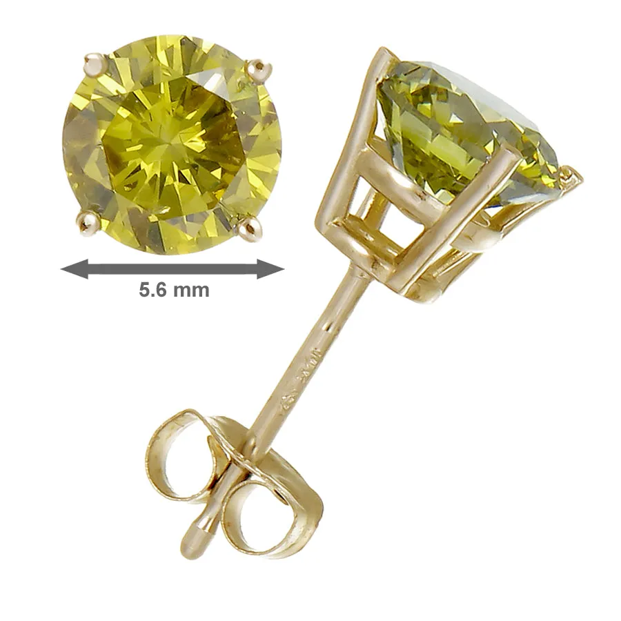 1.50 cttw Yellow Diamond Stud Earrings 14K Yellow Gold Round with Push Backs