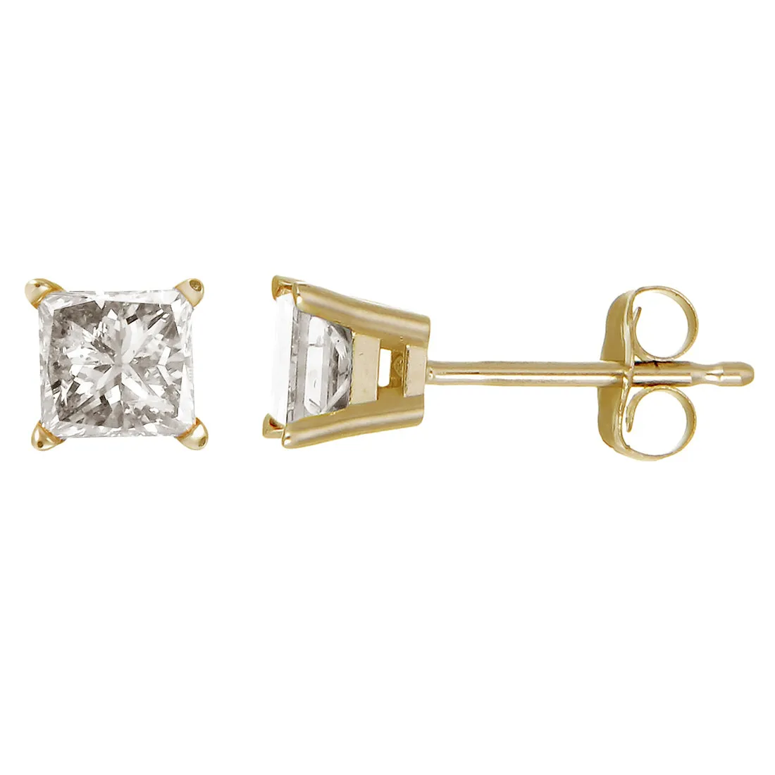 1.60 cttw Princess Cut Diamond Stud Earrings 14k Yellow Gold 4 Prong with Push Backs