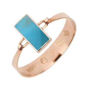 18ct Rose Gold Turquoise Oblong Stone Heavy Bangle