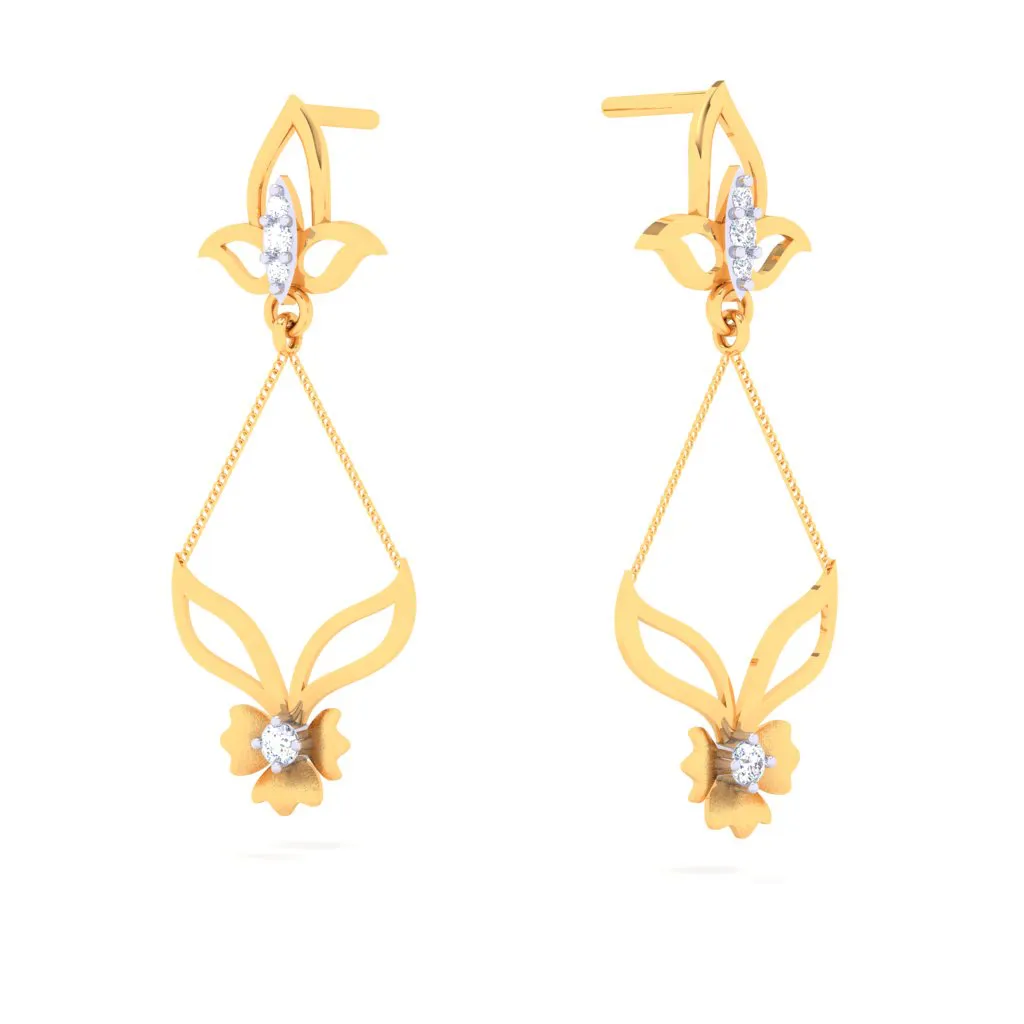 18k Chic Diamond Earrings With A Beautiful Flower Hanging From The Stud