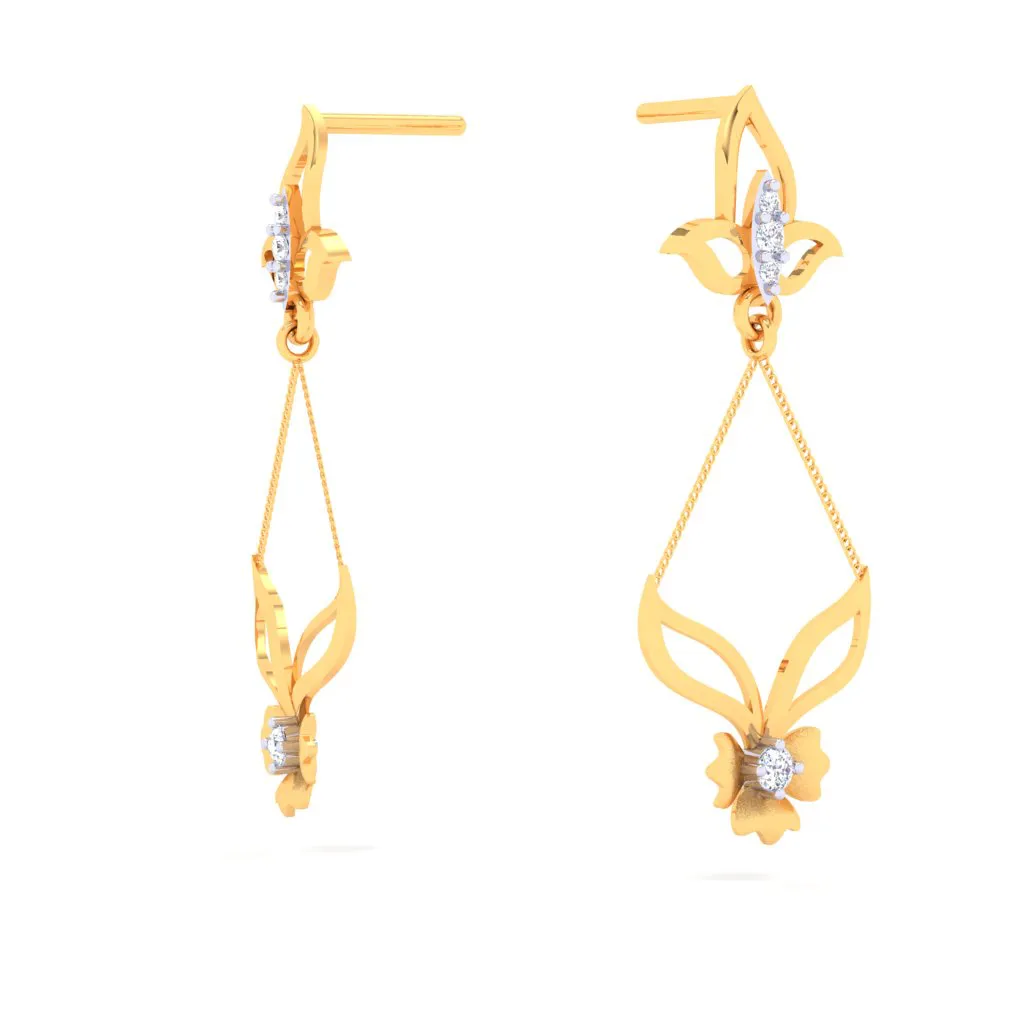 18k Chic Diamond Earrings With A Beautiful Flower Hanging From The Stud