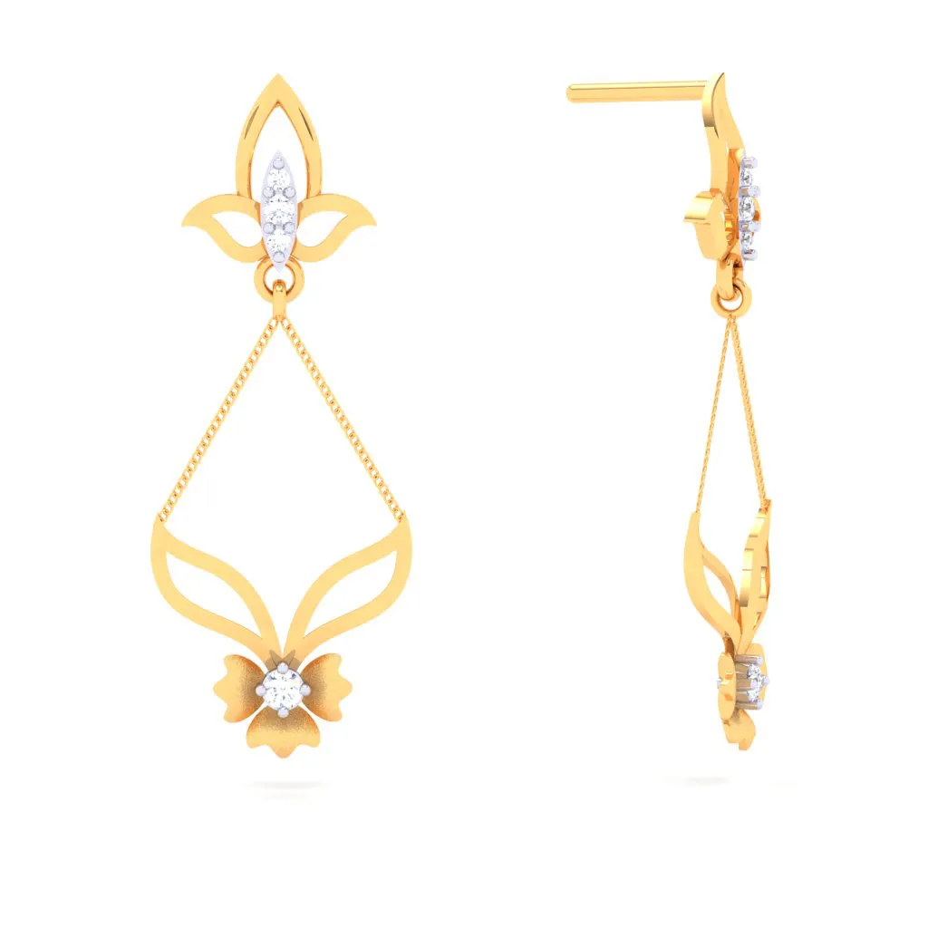 18k Chic Diamond Earrings With A Beautiful Flower Hanging From The Stud