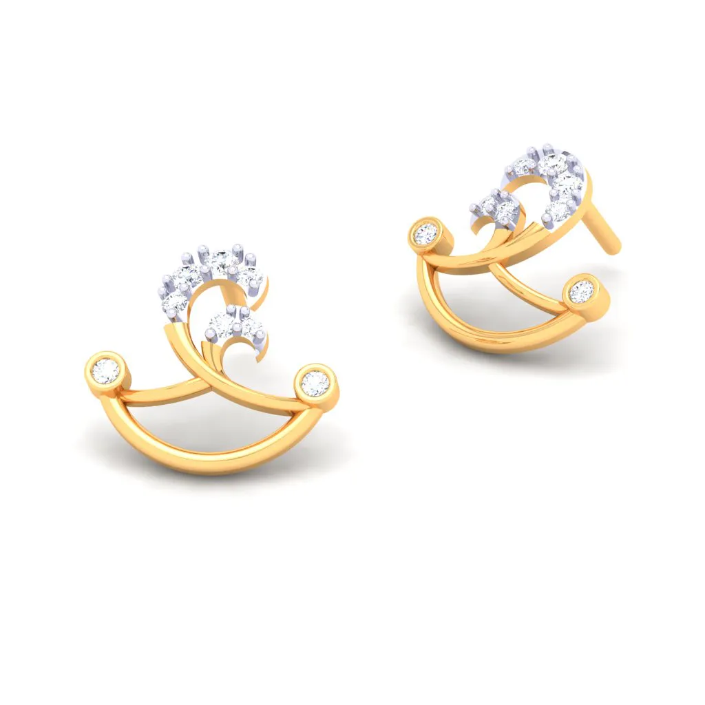 18k Diya Shaped Gold And Diamond Stud Earrings From Pc Chandra