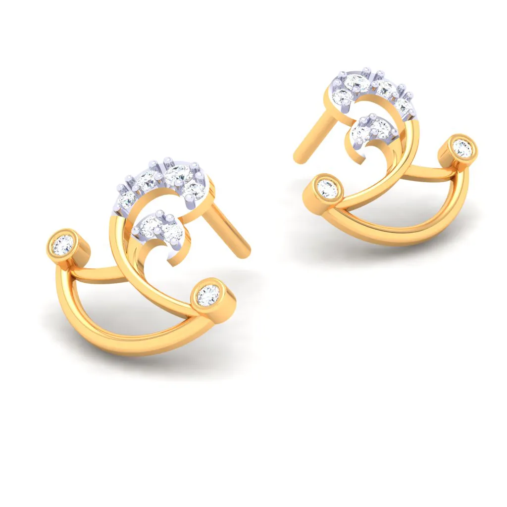 18k Diya Shaped Gold And Diamond Stud Earrings From Pc Chandra