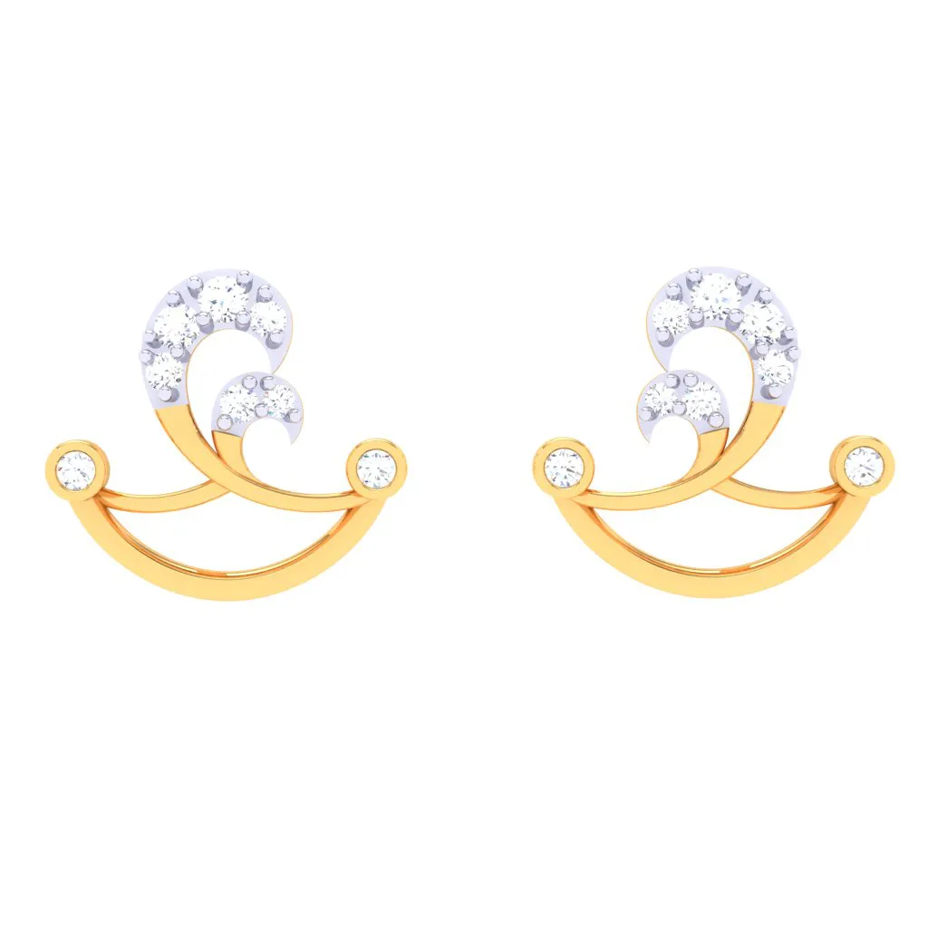 18k Diya Shaped Gold And Diamond Stud Earrings From Pc Chandra