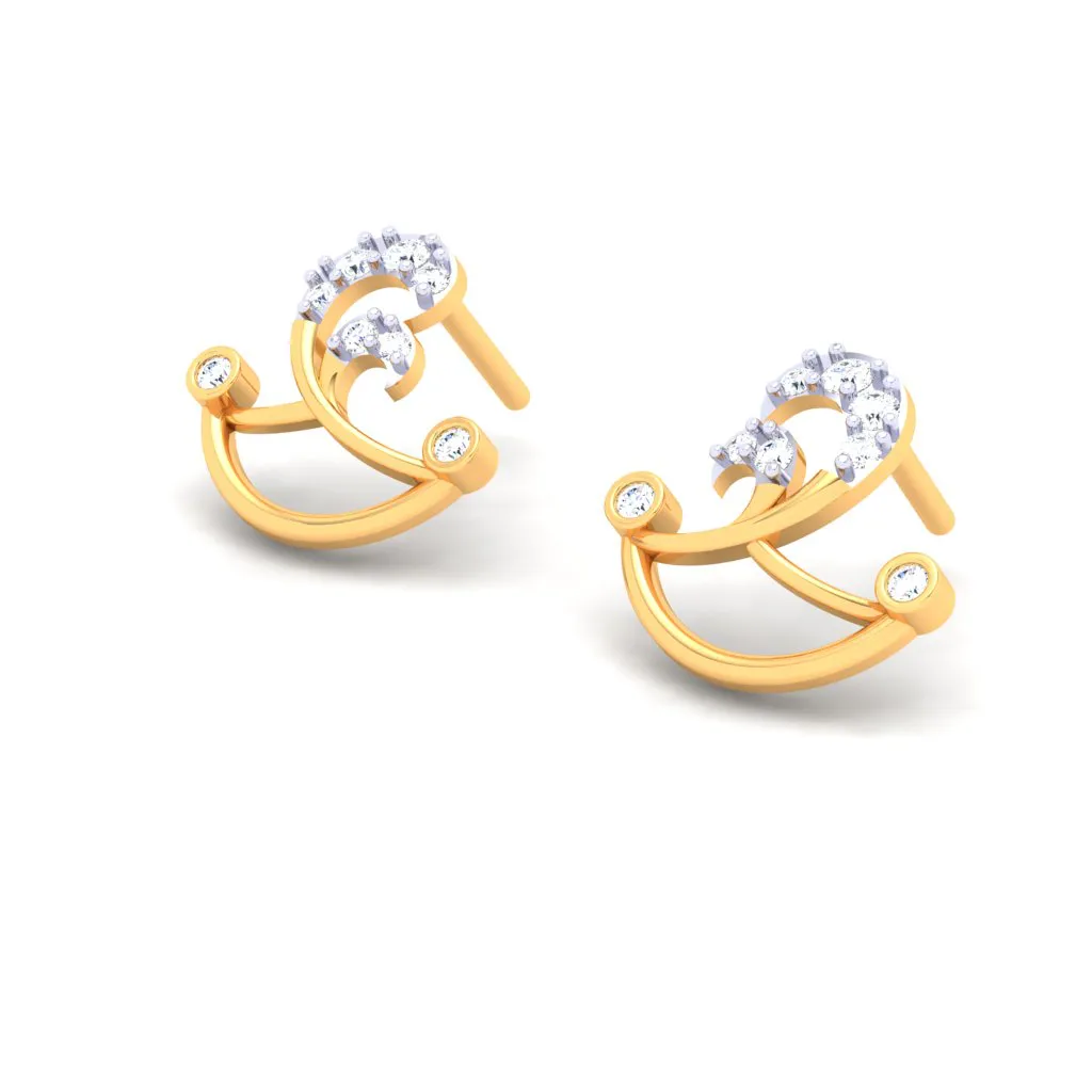 18k Diya Shaped Gold And Diamond Stud Earrings From Pc Chandra