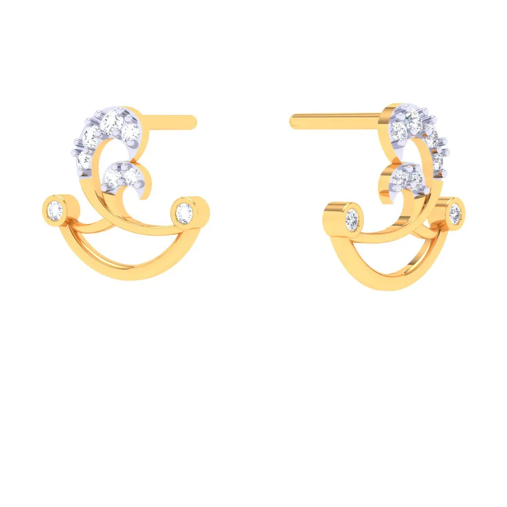 18k Diya Shaped Gold And Diamond Stud Earrings From Pc Chandra