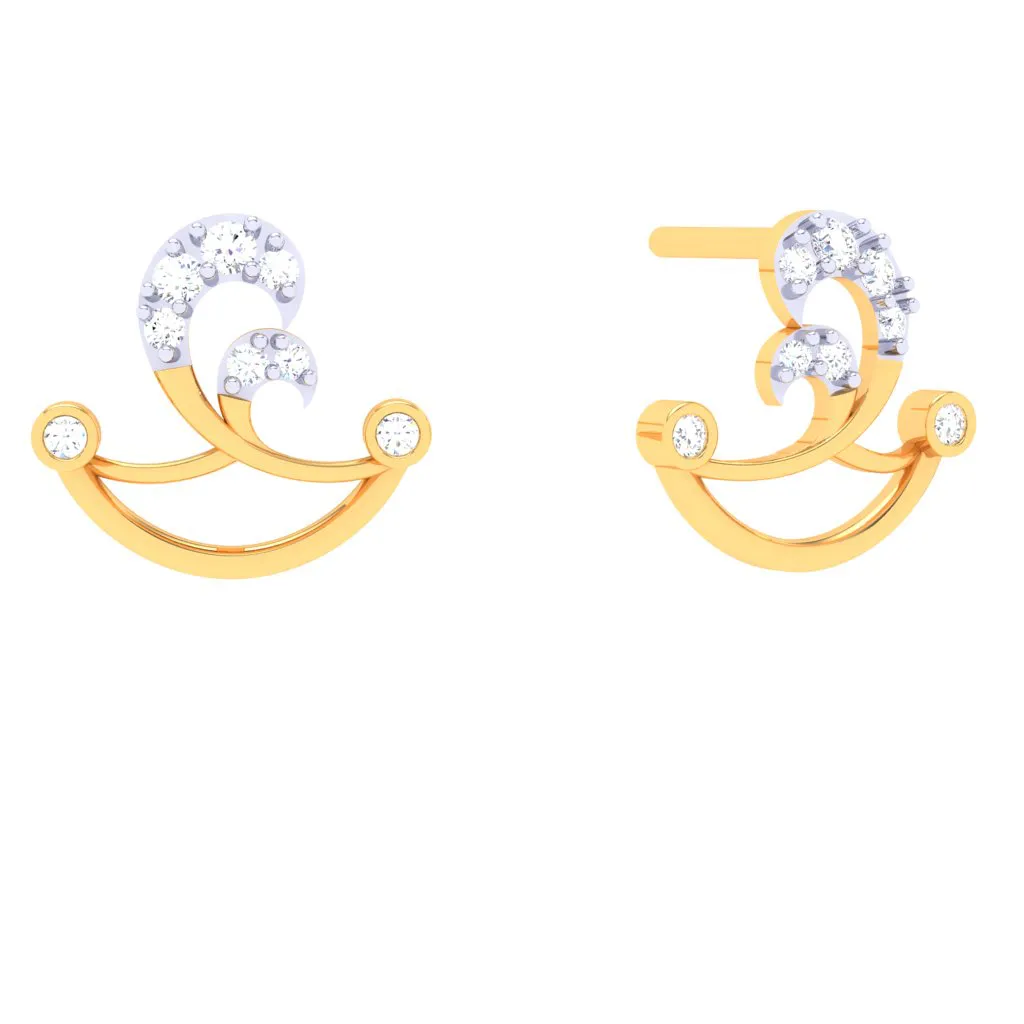 18k Diya Shaped Gold And Diamond Stud Earrings From Pc Chandra