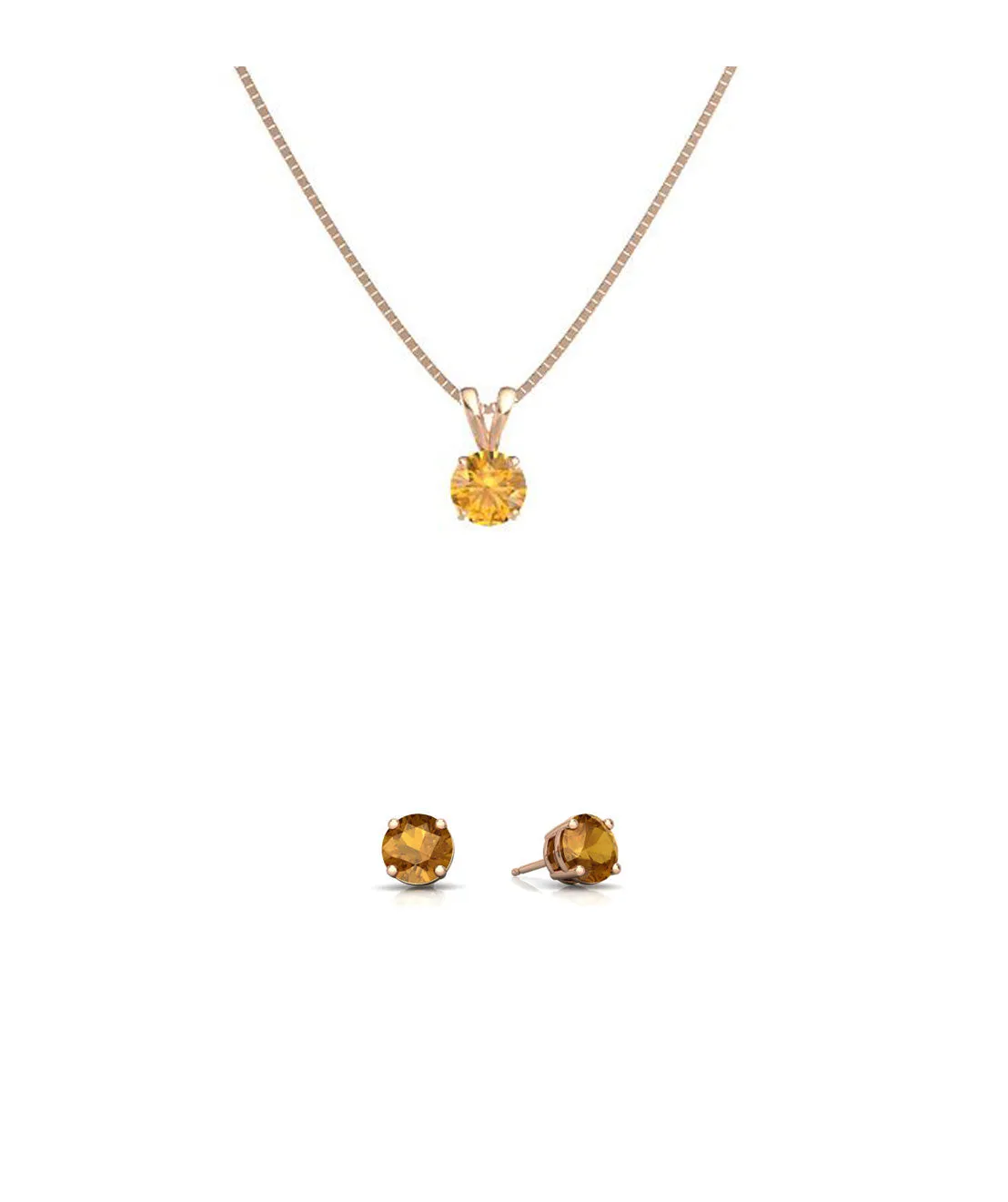 18K Rose Gold 3ct Citrine Round 18 Inch Necklace and Earrings Set Plated