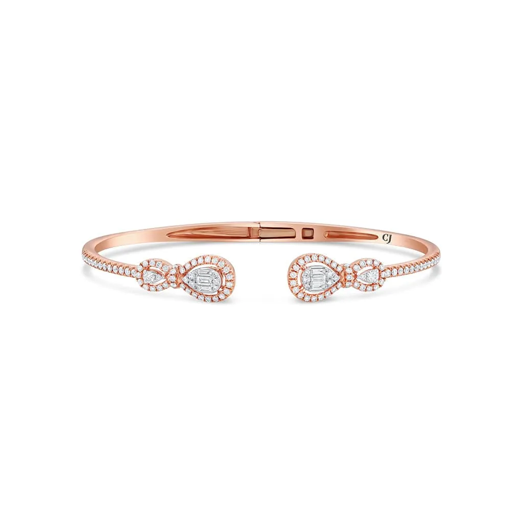 18K Rose Gold Diamond Cluster Double Pear Motif Bangle