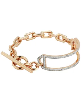 18k Rose Gold Side Cuff Diamond Chain Link Toggle Bracelet