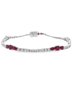 18K White Gold Ruby & Diamond Tennis Bracelet