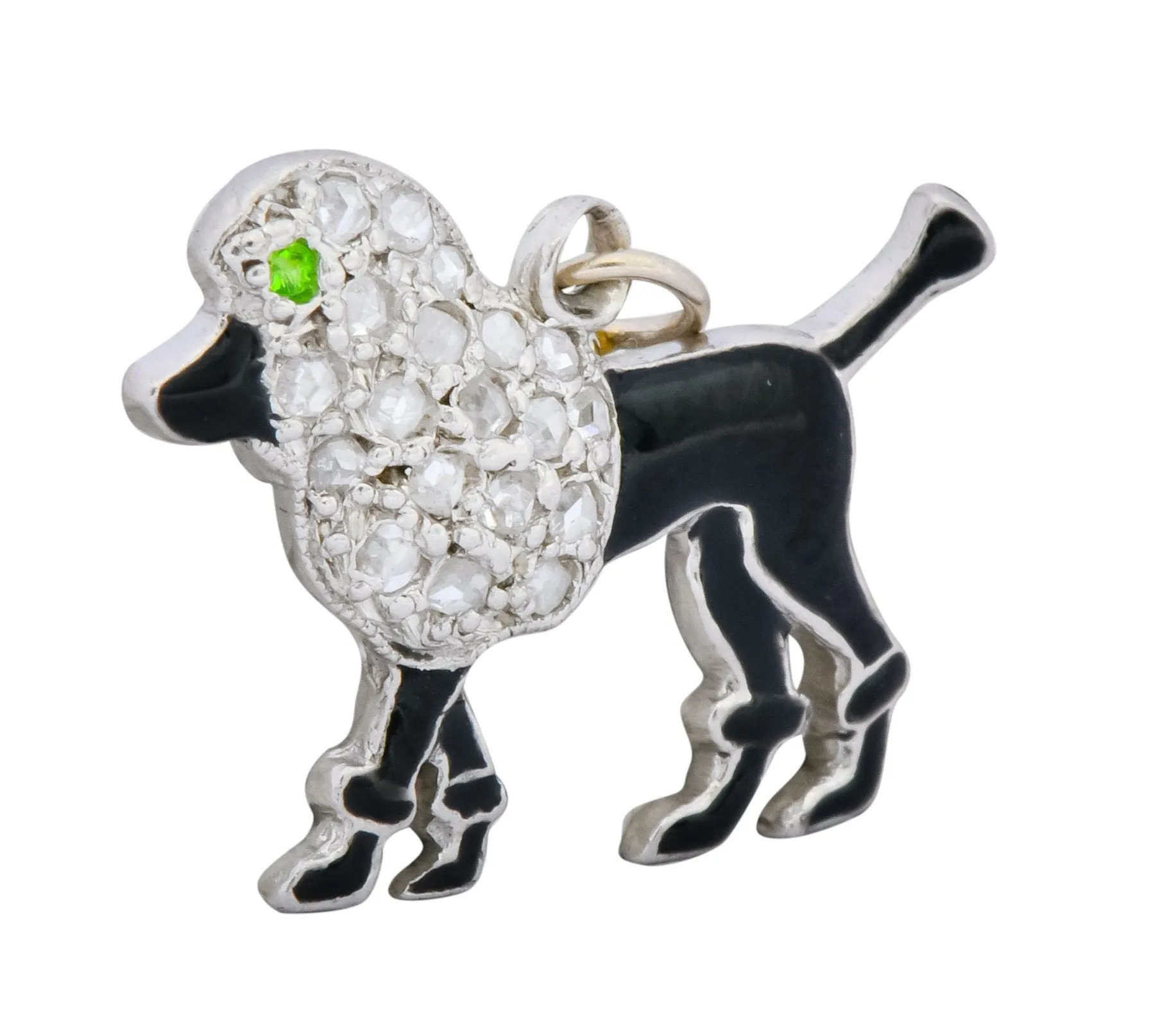 1920’s Art Deco Pave Diamond Enamel Platinum Poodle Charm