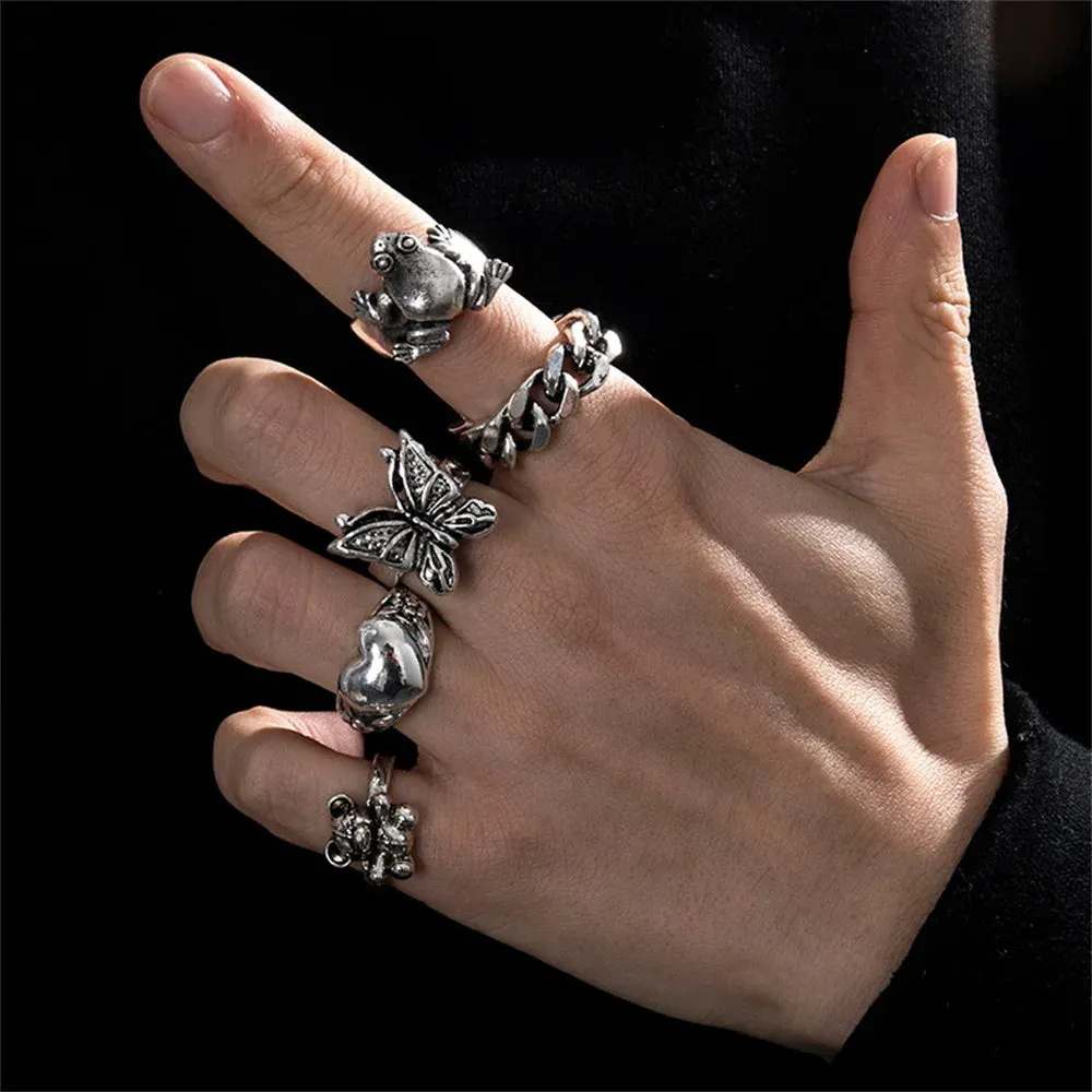 2023 Gothic Skeleton Unisex Ring Set Punk Grunge Butterfly Frog Woman Man Jewelry Hip Hop Party Street Ring Accessories New Gift