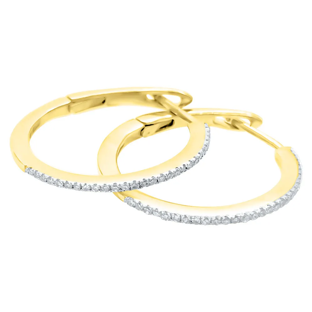 20MM Skinny Hoop Diamond Earrings .20cttw 10K Yellow Gold