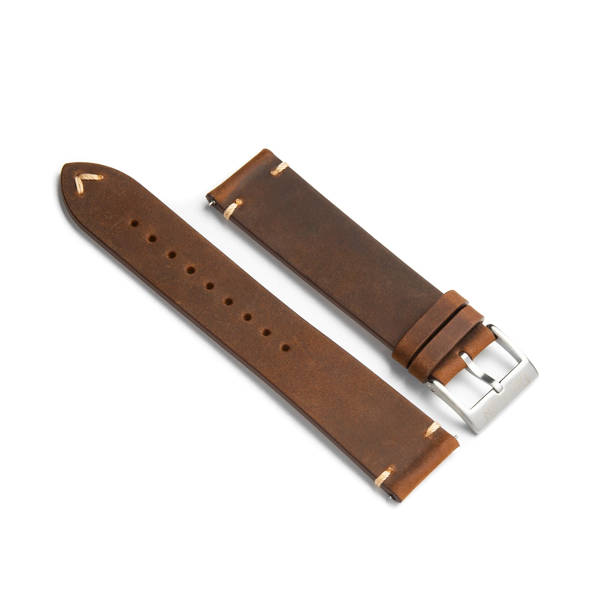 22mm Quick Release Simple Stitch Leather Watch Strap - Dark Brown