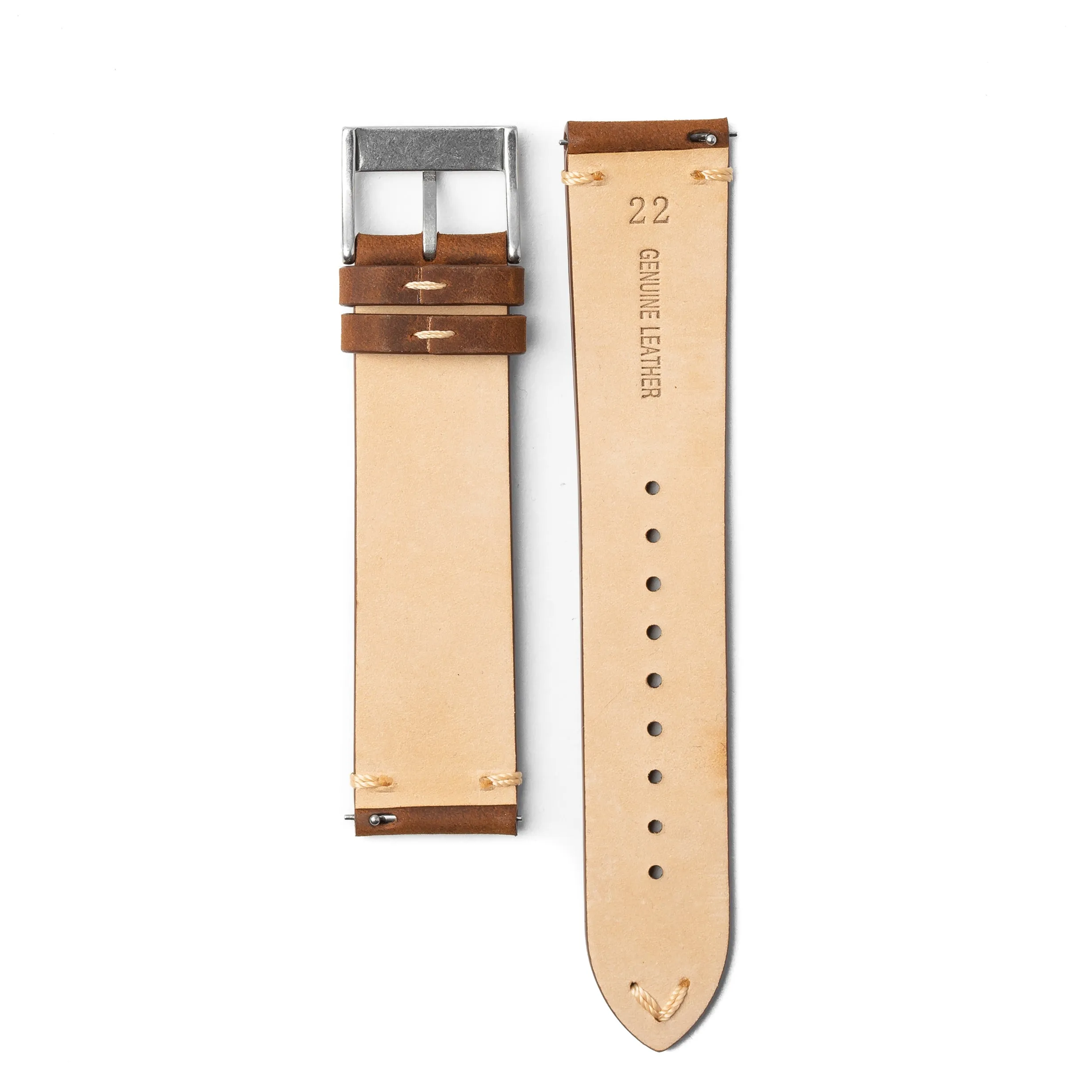 22mm Quick Release Simple Stitch Leather Watch Strap - Dark Brown