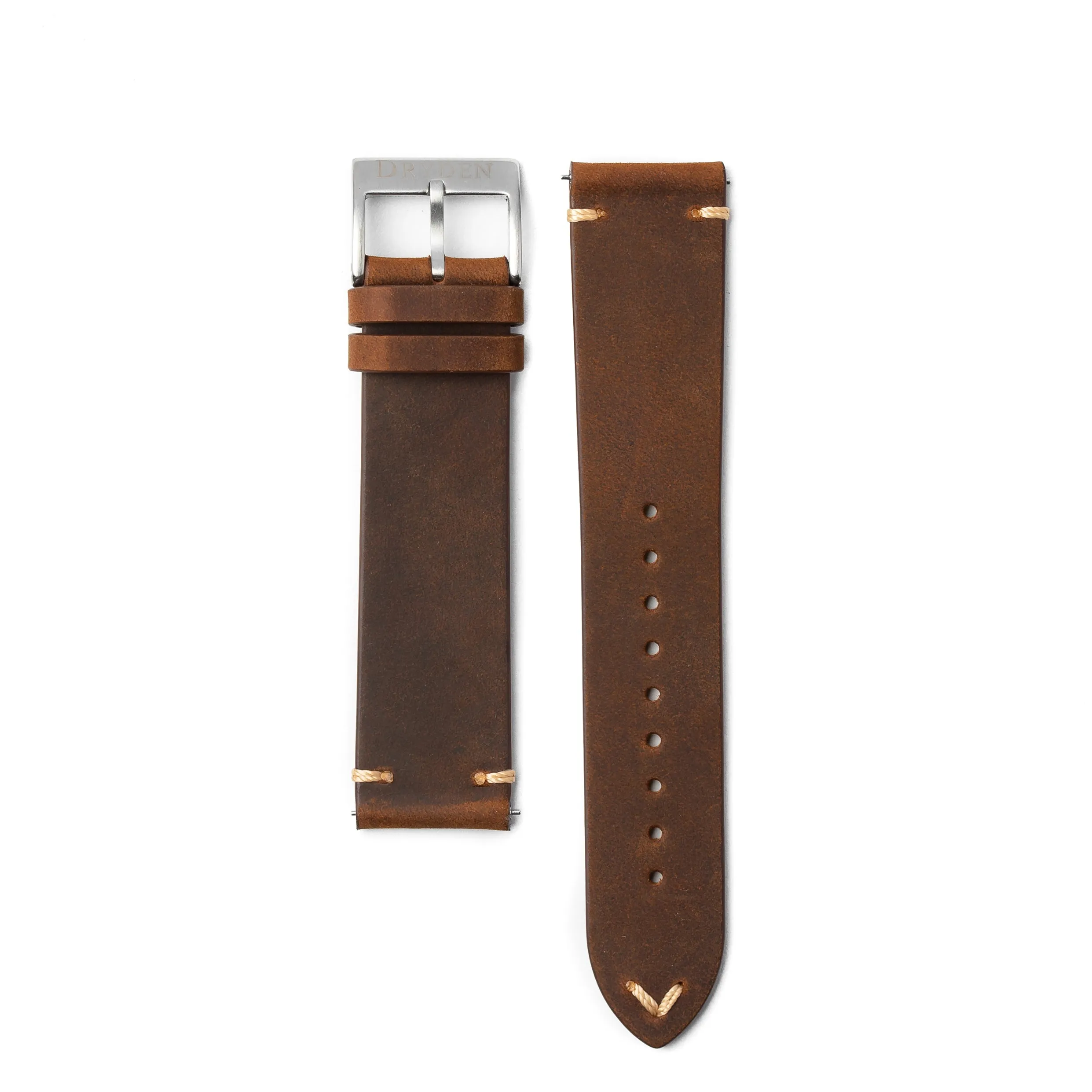 22mm Quick Release Simple Stitch Leather Watch Strap - Dark Brown