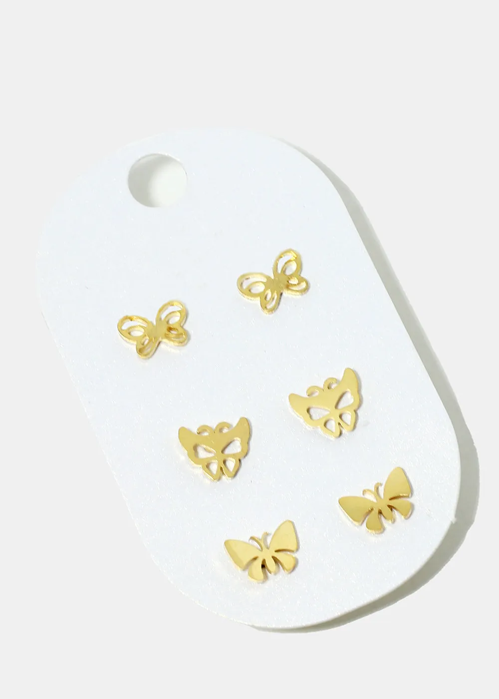 3-Pair Butterfly Stud Earrings