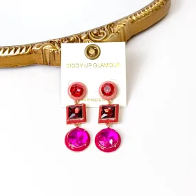 3 Tier Multicolor Enamel Drop Earrings in Fuchsia Pink