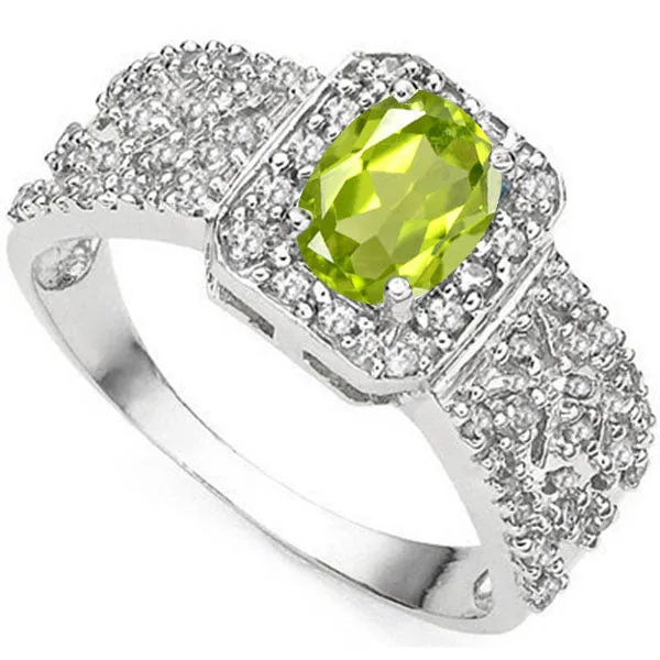 3/4 CT PERIDOT & DIAMOND 925 STERLING SILVER RING