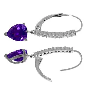 3.55 Carat 14K Solid White Gold Heart Aches Amethyst Diamond Earrings