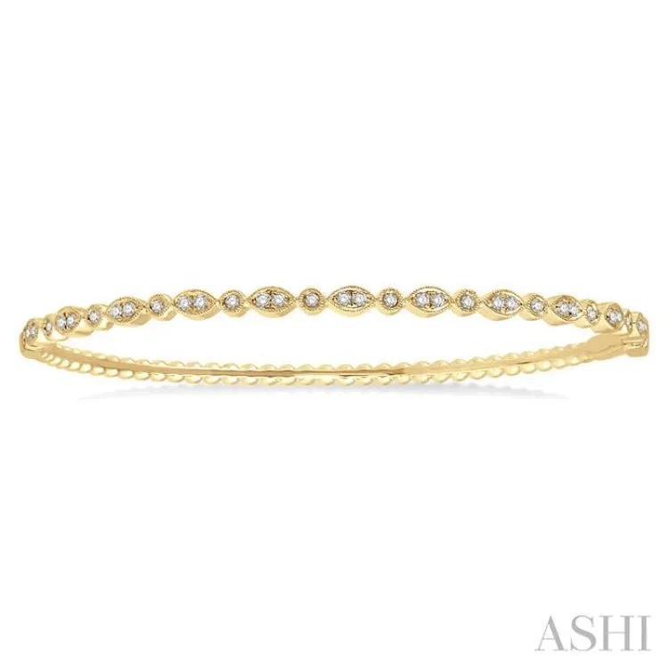 3/8 Ctw Marquise & Round Mount Stackable Diamond Bangle in 14K Yellow Gold