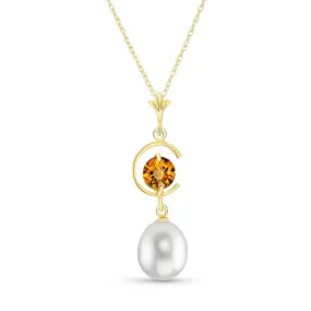 4.5 Carat 14K Solid Yellow Gold Slow Dance Citrine Pearl Necklace