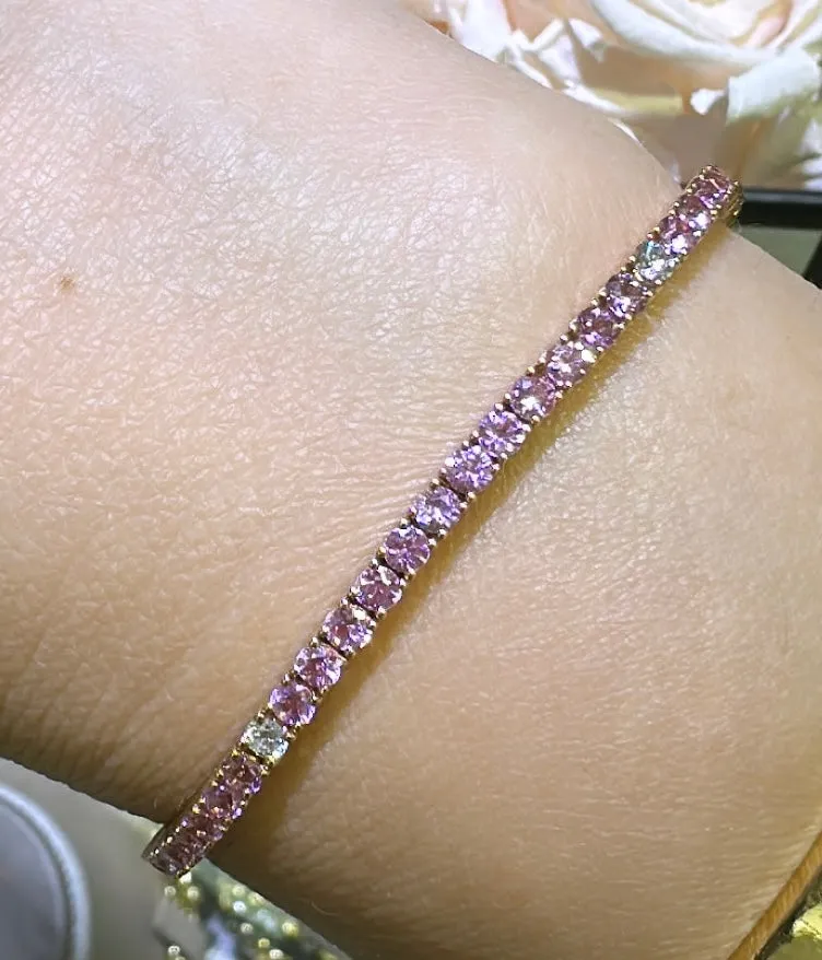 4.56ct tw Pink Sapphire Gem Stone & Diamond Tennis Bracelet