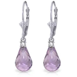 4.6 Carat 14K Solid White Gold Leverback Earrings Diamond Amethyst