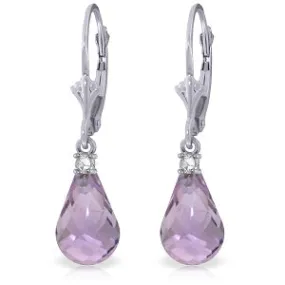 4.6 Carat 14K Solid White Gold Leverback Earrings Diamond Amethyst