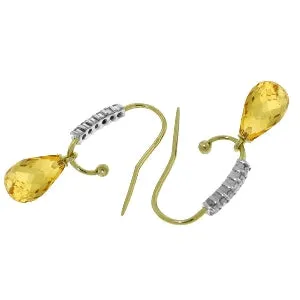 4.68 Carat 14K Solid Yellow Gold Impressions Citrine Diamond Earrings