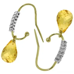 4.68 Carat 14K Solid Yellow Gold Impressions Citrine Diamond Earrings