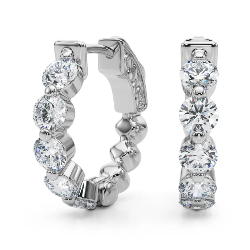 !4K Single Row Vault Lock Diamond Earring Hoops