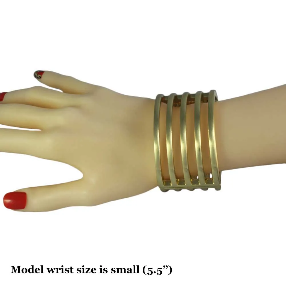 5 Row of Matte Gold Bars Hinged Bangle - BG505