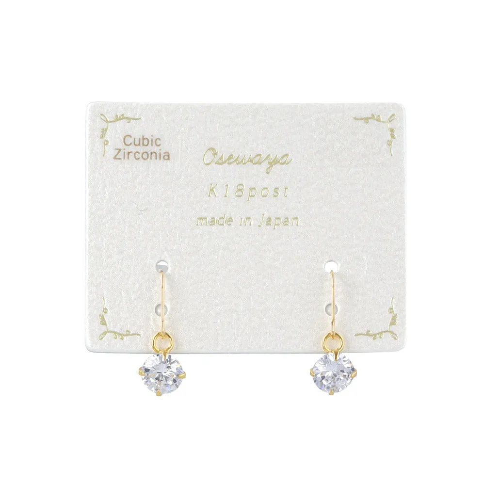 5mm Cubic Zirconia 18K Gold Hook Earrings