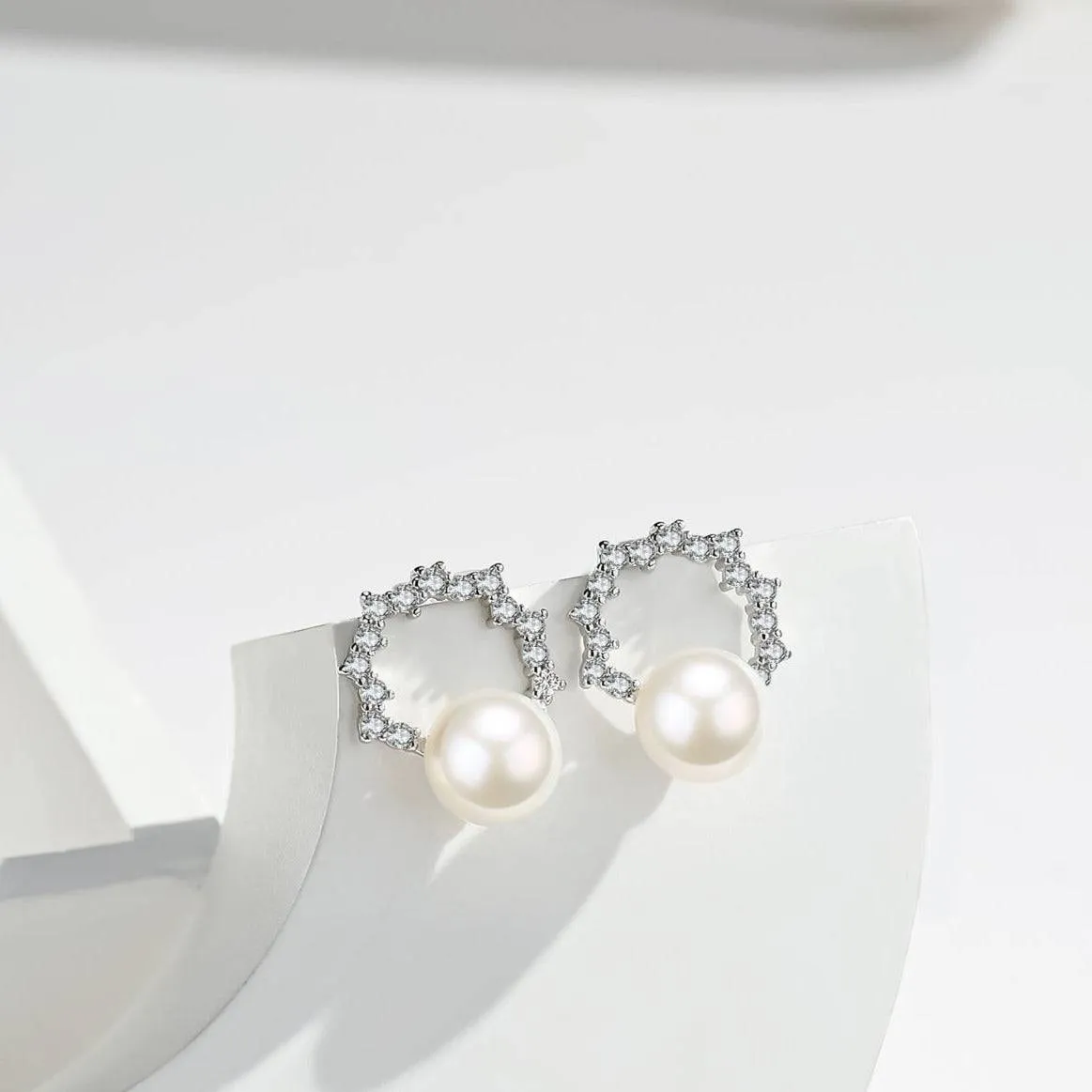 6-7mm Freshwater Pearl & Cubic Zirconia Halo Stud Earrings