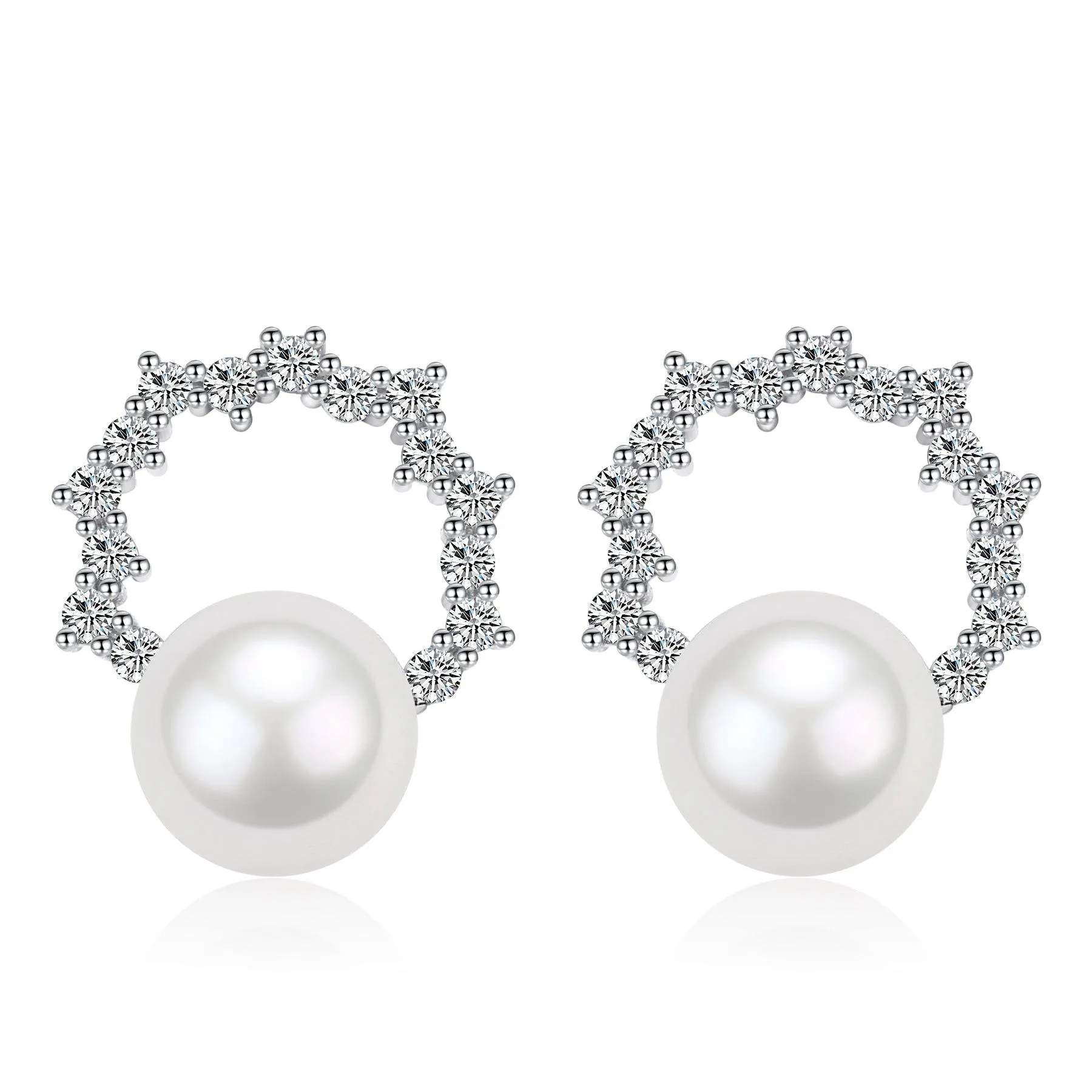 6-7mm Freshwater Pearl & Cubic Zirconia Halo Stud Earrings