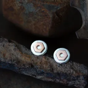 6.5mm Hex Nut Stud Earrings, Sterling Silver and Copper