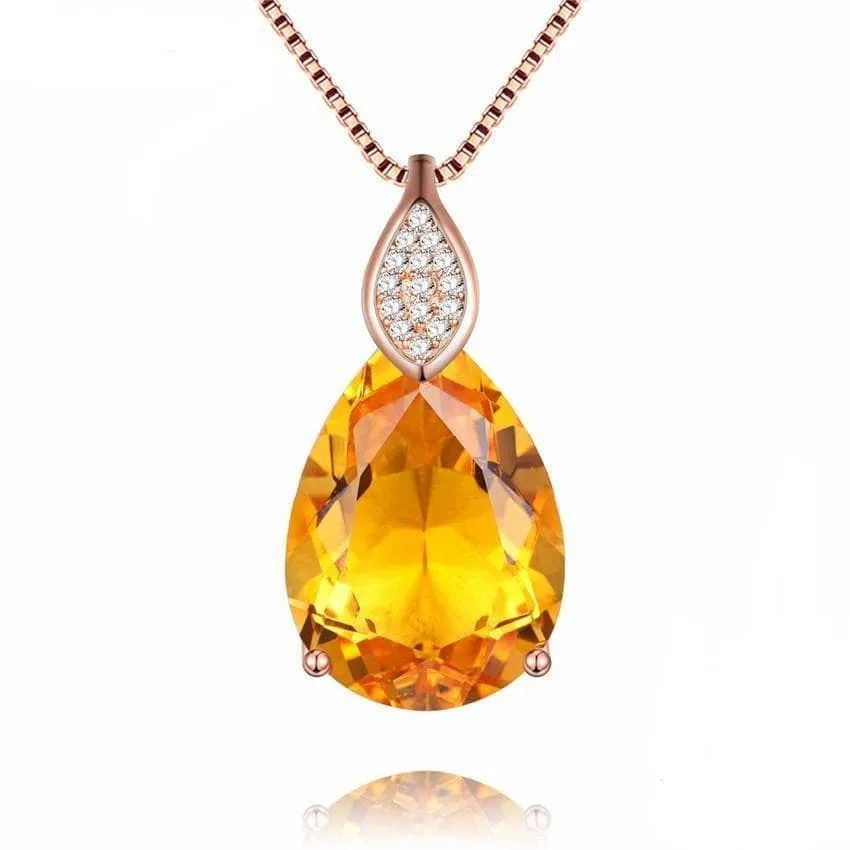 8.0 Ct Teardrop Citrine Bead Vintage Necklace