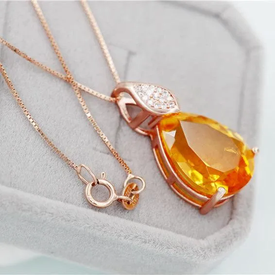 8.0 Ct Teardrop Citrine Bead Vintage Necklace