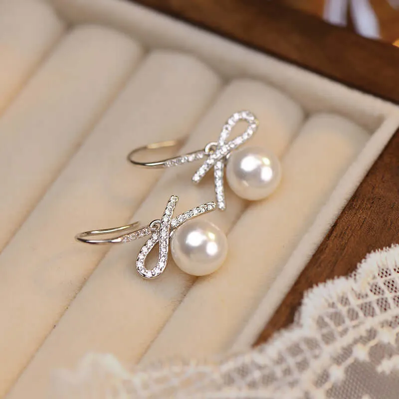 925 Silver Bow Pearl Drop Earrings