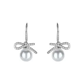 925 Silver Bow Pearl Drop Earrings