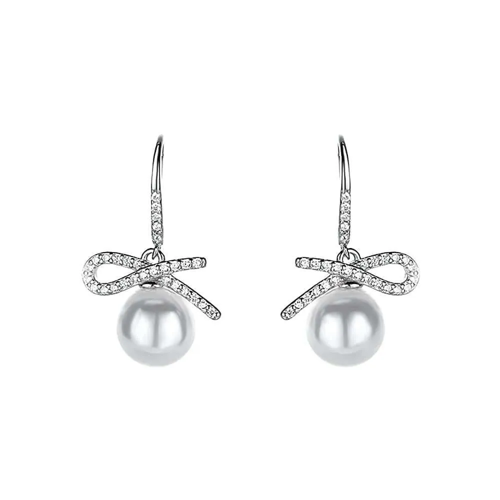 925 Silver Bow Pearl Drop Earrings