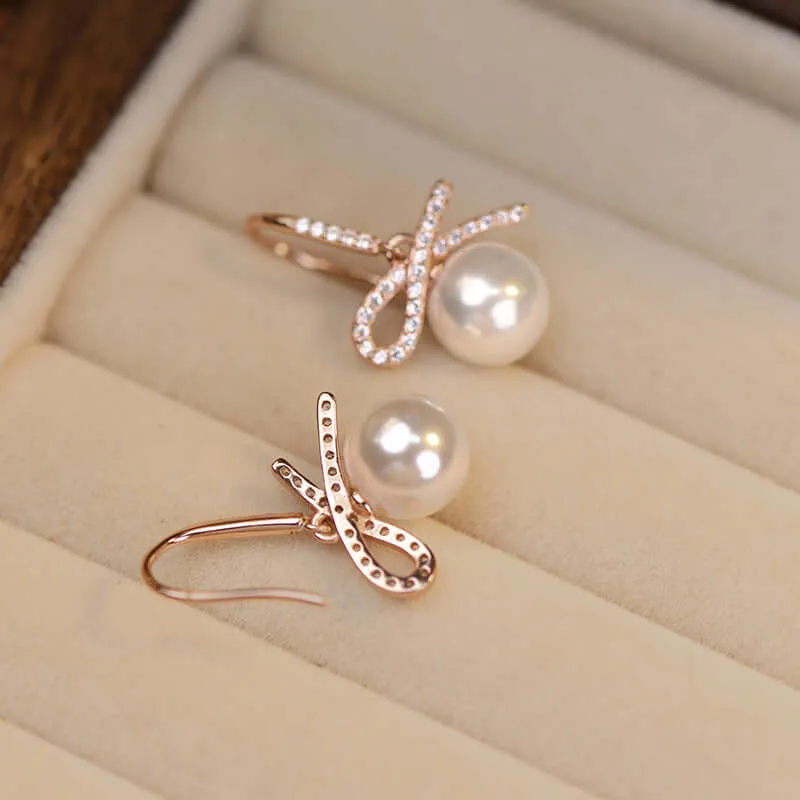 925 Silver Bow Pearl Drop Earrings