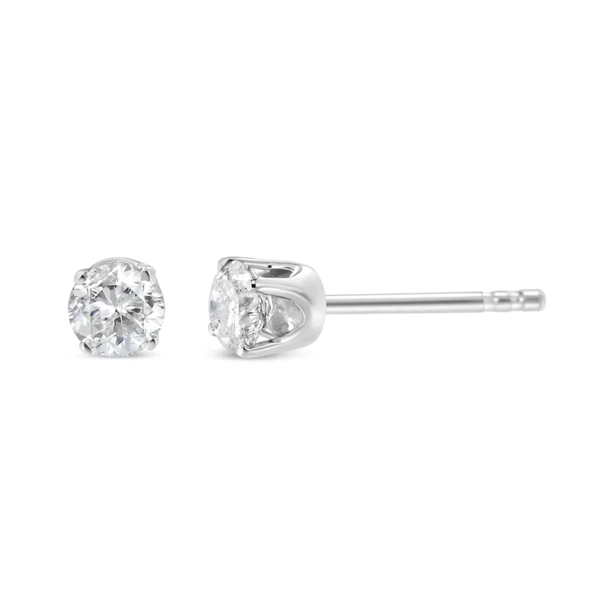 .925 Sterling Silver 1/5 Cttw Round Brilliant-Cut Diamond Classic 4-Prong Stud Earrings (I-J Color, I1-I2 Clarity)