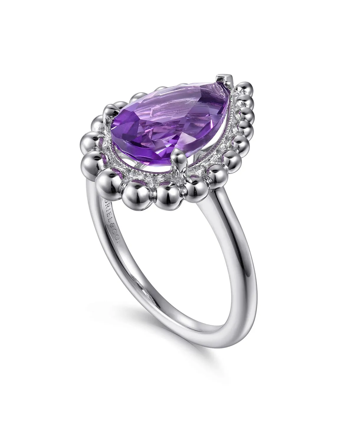 925 Sterling Silver Amethyst Bujukan Pear Shape Ring With Pattern